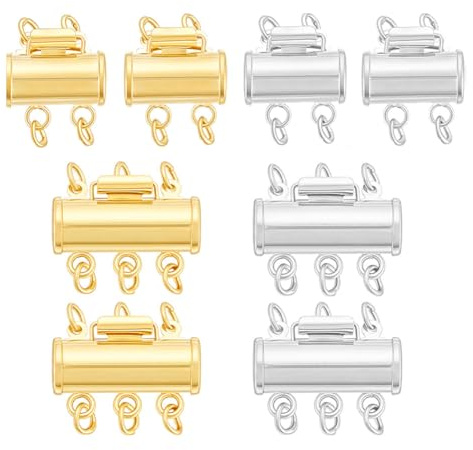 PH PandaHall 8 cierres deslizantes de latón de 4 estilos para collares, cierres de capas de oro, plata, apilables, joyería para manualidades, capas, collares, pulseras, fabricación de joyas