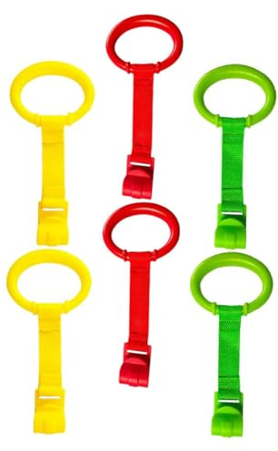 jojofuny Lot de 6 Anneaux de Traction en Plastique pour Bébé, Poignées Colorées Rouge, Jaune et Vert, Accessoires pour Parc, Lit ou Trotteur, Support D’apprentissage Debout Sécurisé