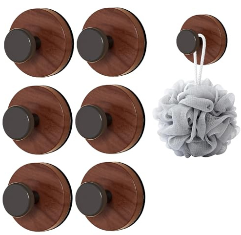 Zueyen 6 ganchos de succión al vacío, ganchos reutilizables con ventosa, ganchos decorativos para ventana con aspecto de madera, ganchos para toallas sin taladrar, ganchos para puerta para corona