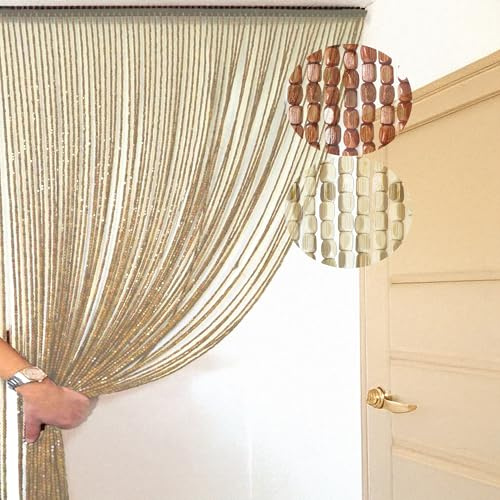 Home Tresor Tenda Antimosche con Perline in Legno Naturale e Bambù, Moschiera Divisorio Sospeso Interni Esterni, Protezione da Insetti e Zanzare per Porte Finestre Balcone Camper - 100x220, Natural