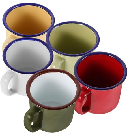 TOYANDONA Taza de Esmalte Portátil 5 Piezas Vintage, Multicolor, Enamel | Agarre Cómodo y Fácil de Colgar, Uso Versátil en Casa y Pícnic, Fácil de Limpiar