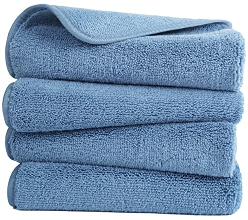 POLYTE Quick Dry Lint Free Microfiber Hand Towel, 16 x 30 in, Set of 4 (Blue)