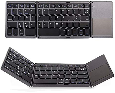ONEGenug Tastiera Bluetooth 3 in 1, mini tastiera wireless pieghevole con touchpad. Tastiere portatili per Windows/iOS/Android Smartphone Android Samsung iPhone Tablet iPad