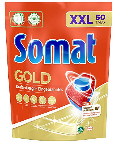 Somat, Gold, Spülmaschinentabs, 50 Tabs, Geschirrspül Tabs mit Extra-Kraft gegen Eingebranntes und Glanz-Effekt