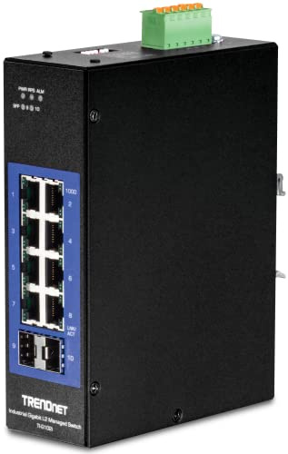 TRENDnet, TI-G102i, Commutateur Industriel Gigabit L2 sur Rail DIN géré à 10 Ports, 8 X Gigabit, 2 emplacements SFP, Montage sur Rail DIN, IP30