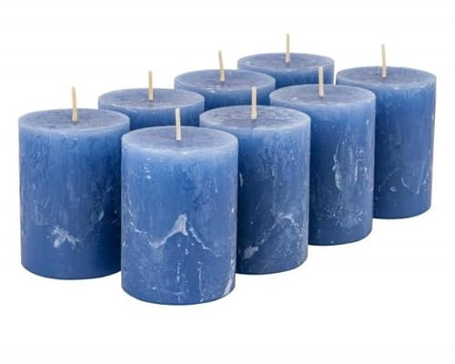 Klocke Kerzen Rustikale Stumpenkerzen – 8 Stück - Wachskerzen/Rustickerzen/Adventskerzen Weihnachten (Saphir Blau, Klein: Höhe 8cm / Ø 6cm)