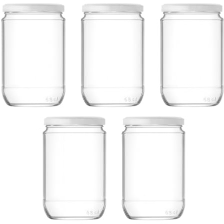 Muddy Hands Glass Jam Jars with Lids - Pack of 5 | Reusable Preserving Jars for Jam, Honey, Chutney, Pickles & Storage (660ml)