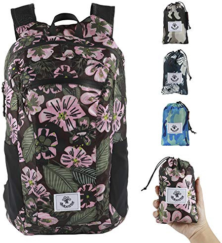 4Monster Hiking Daypack,Water Resistant Lightweight Packable Backpack for Travel Camping Outdoor (Flower Pink, 16L)
