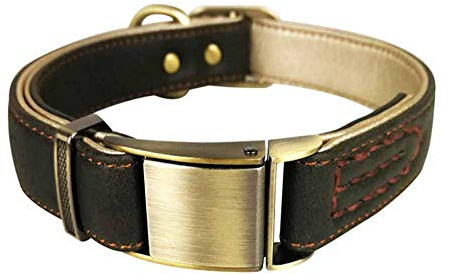 feiling Hundehalsband Leder Große Hunde Klickverschluss Einstellbare Lederhalsband für Kleine Mittelgroße Hunde Halskette Hundehalsung Hundeband (M: 29-43cm, Dunkelgrün)