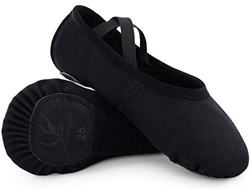 Zapatillas de Danza para niñas Zapatos de Ballet Lona elástica con Suela de Cuero Dividido, Negro 24