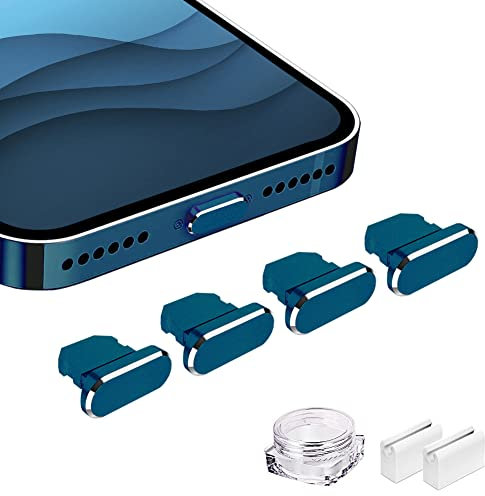 VIWIEU Metal Anti Dust Plug for iPhone 12 Mini Pro Max 11 iPad AirPods, 2 Aluminium Lightning Charging Port Cover Compatible with iPhone X, XS, XR, 8, 7, 6 Plus with Plug Holder and Box (Pacific Blue)