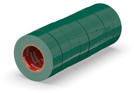 ERKO Nastro Isolante elettrico verde 19 mm x 20 m 8 Pezzi PVC Per isolare, Riparare e legare, nastro adesivo, Per tensioni fino a 6 kv, elettrici professionali, flessibile, autoestinguente