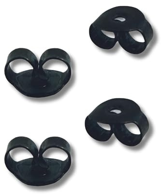 Ohrstecker-Verschluss Schwarz, 925 Silber, 4 Stück, Butterfly | gefertigt in Deutschland, nickelfrei, solide Verarbeitung, sicherer Halt, als Ersatz-Verschlüsse für Ohrstecker