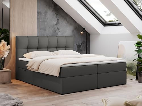 MKS MEBLE Boxspringbett RICO 180x200 cm Dunkelgru Kunstleder, Bett mit Doppelbettkasten & Kopfteil, 7-Zonen Multipocket Taschenfederkern Matratze H3, mit Topper T25