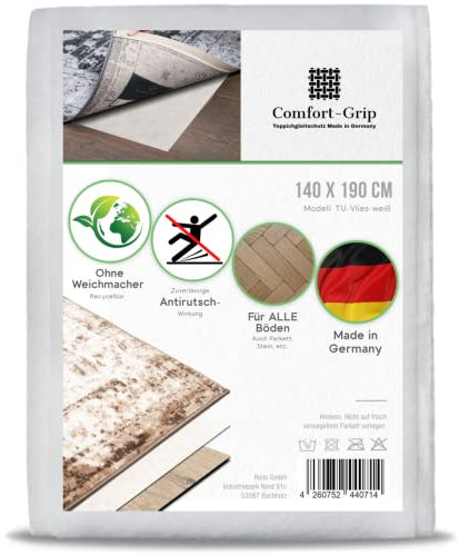 Comfort-Grip Teppichunterlage -OHNE WEICHMACHER- (140x190 cm, Vlies-Weiß) Antirutschmatte für Fußmatte und Teppich, Antirutschunterlage, Anti Rutsch, Rutsch Stop, rutschfest
