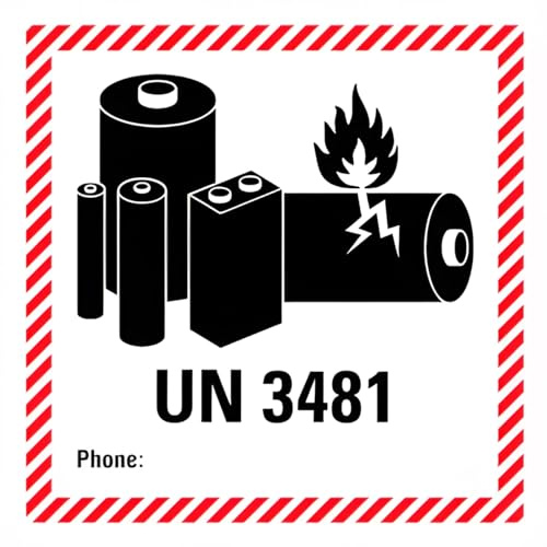 Aufkleber Kennzeichnung für Lithium Batterien „UN3481“ Gefahrgut Hinweis Transport Sicherheit Versand Sticker Folie selbstklebend | Größe wählbar Made in Germany, Größe: 10x10 cm