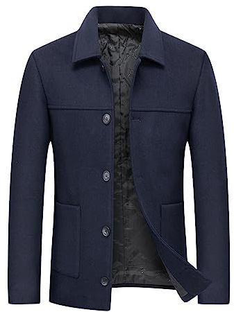 YOUTHUP Cappotto da Uomo in Lana Corto e Sspesso Elegante Cappotto Invernale Caldo, Blu 3008, S