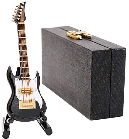 Odoria 1/12 Miniatur Gitarre Puppenhaus Musikinstrumente Zubehör, Schwarz