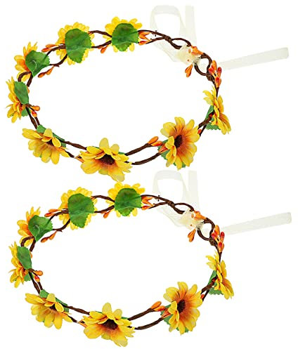 Beavorty 2stücke Sonnenblumen Haarschmuck Verstellbares Blumenkranz Stirnband Für Damen Boho Haarreif Für Strand Party Und Hochzeiten Attraktives Floral Headdress Mit Realistischen