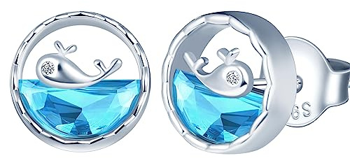 Yumilok Kette Damen Halskette Damen Ohrringe Collier 925 Sterling Silber Kristall Wal mit Anhänger für Frauen Geburtstags Muttertag