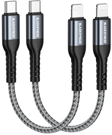 BLACKSYNCZE Cable USB C a Lightning, 2Pack 30CM [Certificado MFi] Cargador PD 20W para iPhone 14 13 12 11 Pro Max Mini XR XS X 8 Plus 7 SE 2020