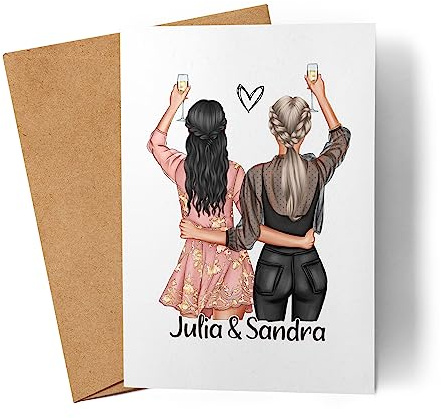 Kiddle-Design Beste Freundinnen Karte Geburtstagskarte | Geschenk Beste Freundin mit Namen | Freundinnen-Bild zum Geburtstag Freundschaft Personalisiert