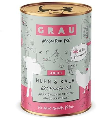 GRAU L’original Pâtée Pour Chats, Poulet Et Veau, Lot De 1 (1 x 400 g), Sans Céréales, Pour Chats Adultes