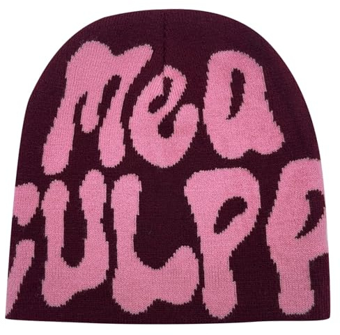 Y2k Beanie Mütze Herren Damen Teenager Y2k Cap Winter Knit Skater Beanie Mütze Hip Hop Strickmützen Baumwolle Spider MEA Culpa Printed Y2k Beanie Cap Hat Pink Harajuku Fashion