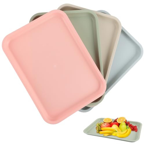 VIDETOL 8 Stück Serviertablett Kunststoff, 36,4 x 26,4 x 2,3 cm Wiederverwendbare Servierplatten Groß, 4 Farben Tablett Rechteckig für Küche, Esszimmer, Party