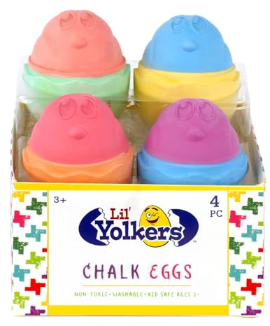 Kid Made Modern 4 Pcs Sidewalk Chalk Set for Kids, Washable Outdoor Drawing Chalk for Easter Basket Stuffers, Colored Lil Yolkers Egg Chalk for Egg Hunt Party Favors, Ages 3+ (Multicolor)
