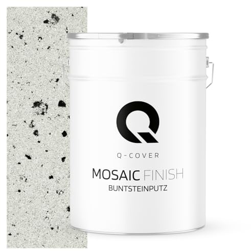 Q-COVER Buntsteinputz 25 Kg Weiß mit schwarzem Mica M02 Mosaikputz Sockelputz Dekorative Putz Innen & Außen Fassadenputz Fertigputz Edelputz Oberputz Kratzfest Wetterfest