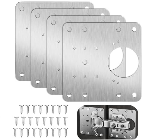 NestNook Hinge Repair Plate with Screws, 4Pcs Cabinet Repair Kit Stainless Steel Kitchen Cupboard Door Hinge Repair Brackets