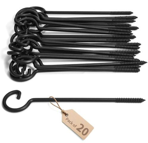 ASZUNE Screw Hooks for Hanging 9in,20Pack Long Screw-in Hooks,Ceiling Hooks | for Christmas Lights and Curtain Hooks,Kitchen Hooks,Plants Hanger Outdoor/Indoor Hooks