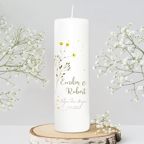 Wandtattoo Loft Hochzeitskerze personalisiert mit Namen und Datum, Motiv mit Wildgräsern, 25cm x 8cm, personalisierte Traukerze, Hochzeit Kerze selbst gestalten, Hochzeitsgeschenk, Valentinstag