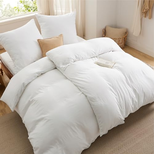 BEDSURE Bettwäsche 135x200 4teilig Baumwollähnlich - Weiß, 2x80x80 Kissen | Bettwäsche-Sets Mikrofaser, Oeko-TEX Bedding mit Reißverschluss Pflegeleicht, Extra Weich & Atmungsaktiv