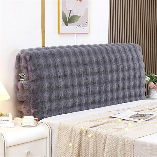 Chickwin Bett Kopfteil Bezug Plüsch mit Taschen, Weicher Stretch Bed Headboard Cover, Waschbar Abnehmbar Bettkopfteil Hussen, Staubdicht Bett Kopfteil Abdeckung für Schlafzimmer (200cm,Grau)
