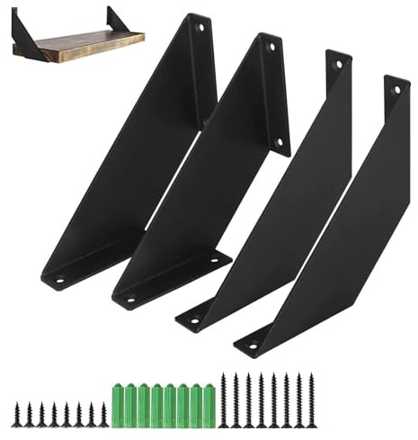 4 Stück Regalwinkel Schwarz, Regalhalterung Schwerlastträger 15cm, DIY Regalbodenträger Rechtwinkliges Design für Verschiedene Regalbretter geeignet