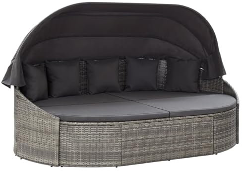Xichuzi Outdoor-Sonneninsel mit Dach, Gartenmöbel, Daybed Outdoor, Sonnenliege, Terrassenliege, Outdoor Lounge, Liegeinsel, Poly Rattan Grau