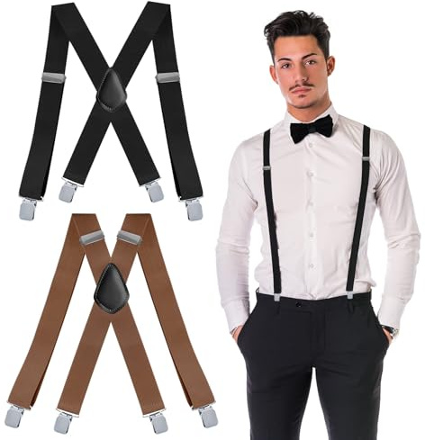BDHYYM 2 Stück Hosenträger Herren Extra Stark mit 4 Extra Starken Clips, Hosenträger für Herren Breit 3,5cm, Einstellbar und Elastisch, Sehr Gut Geeignet für Große oder Schwere Menschen