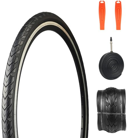 1/2 pezzi, 700 x 35 C, pneumatici da corsa con protezione da 3 mm, 37 – 622, per bici da strada, bici ibrida (1 set (1 pneumatico 700 C, 1 tubo + 21 leva per pneumatici)