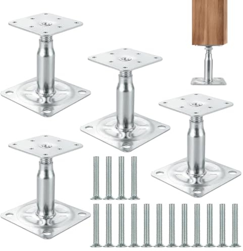 Pfostenträger 4 Stück 100-150 mm Höhenverstellbarer Pfostenträger, Stützenfuß aus verzinktem Stahl mit Schrauben, zum Aufschrauben, für Zäune Pergolen Carports Terrassen Unterstände