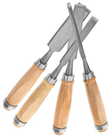 Cabilock Set di Scalpelli per Legno Acciaio 4 Pezzi, Manico in Legno Taglio Preciso per Scanalature Cerniere e Porte, Fai da Te