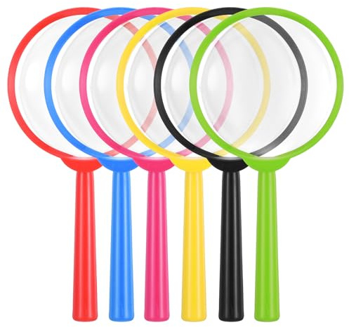 FNANJWQ 6 Pcs Kids Magnifying Glasses, 5X Colorful Portable Handheld Magnifying Glasses Magnifier Plastic Hand Lens for Children Science Class Outdoor Observation Party Fun Tool