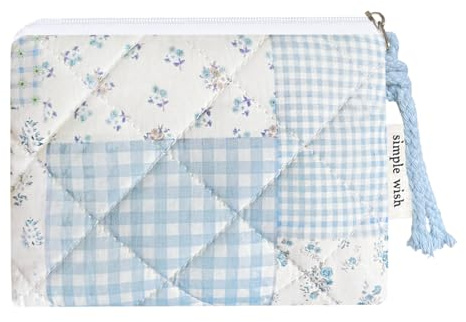 Modacarry Cotton Quilted Floral Coin Purse Digital Camera Pouch with Cute Prints Zipper for Women Girls (BLUE PATCH)