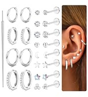 20G Helix Piercings Chirurgenstahl Push In Ohrringe Damen Creolen Gold Silber Helix Ring Labret Stud Tragus Conch Knorpel Piercing Ohr Nasenpiercing Ohrringe Stecker Tragus Piercing Set -S3