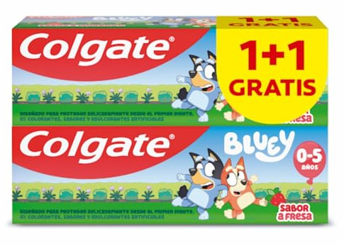 COLGATE Kids Bluey Pasta Sabor Fresa 0-5 años Pack 2 x 50 ml - Dentífrico infantil suave para dientes de leche - Pasta de Dientes con Flúor - 0% colorantes, sabores y edulcorantes artificiales