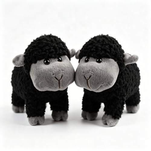 Kuscheltier Schwarz schaf plüschtier Lamm 2 Stück Interessant Stofftier Superweich Offizielles schaf kuscheltier Begleiter baby Kinder Spielzeug Geschenk für Ostern Weihnachten Mädchen Jungen - 18cm