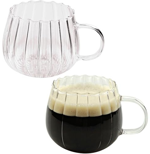 LUATSDAR 12 oz Glass Coffee Mugs Set of 2, Drinking Glasses with Transparent Handle, Clear Glass Cups for Hot or Cold Drinks like Cappuccino, Latte, Cocoa, Milk