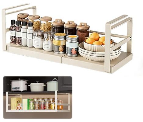 BONJUME Estante Colgante De Cocina, Cesta Colgante Ajustable Para Debajo Del Armario Cesta Metálica Para Debajo Del Armario Ancho Ajustable 24-45cm Especiero Extensible Estantería Para Cocina Oficina
