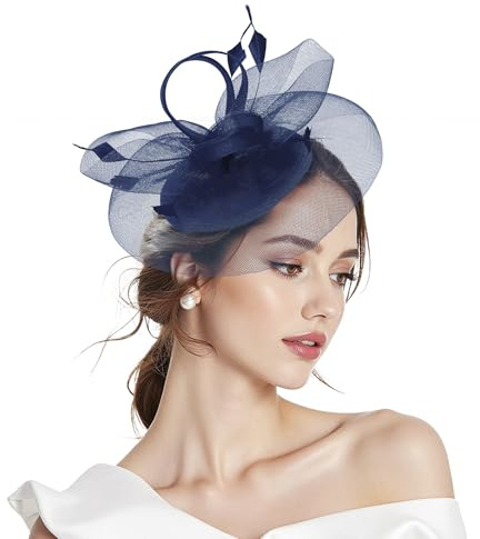 Navy Blue Fascinators for Women, Navy Blue Fascinator for Weddings, 2-in-1 Headband Hat with Clip, Elegant Hair Accessories for Mother of the Bride & Guest Outfits, Royal Ascot Ladies Day & Tea Party